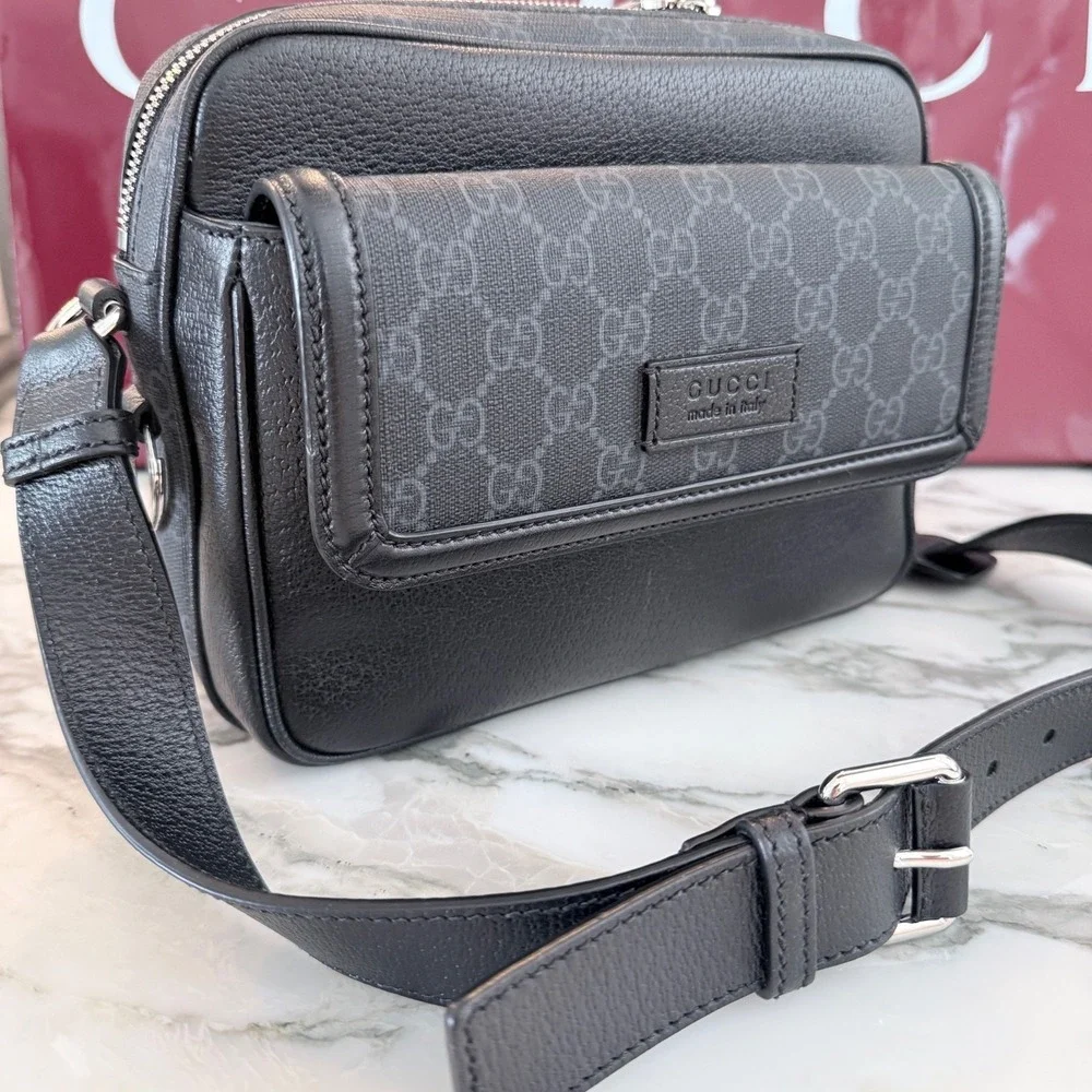 GUCCI 795464 GG Supreme Leather & Canvas Crossbody Bag, Small